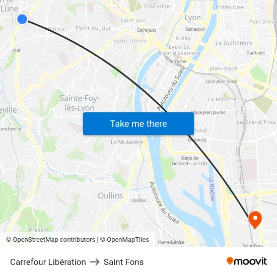 Carrefour Libération to Saint Fons map
