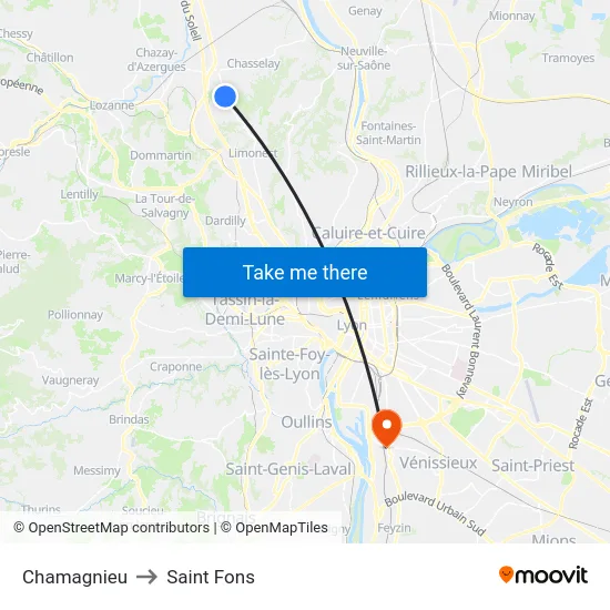 Chamagnieu to Saint Fons map
