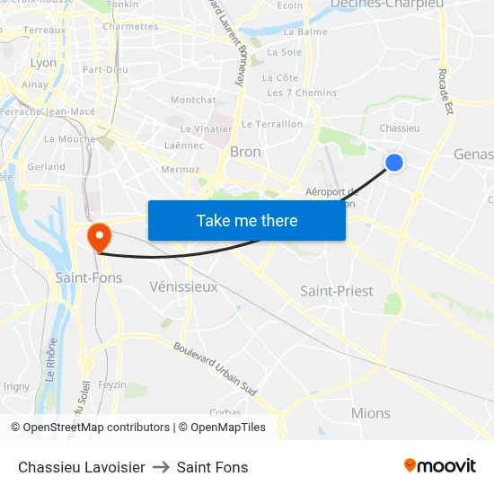 Chassieu Lavoisier to Saint Fons map