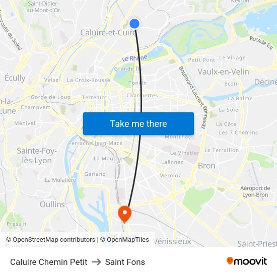 Caluire Chemin Petit to Saint Fons map