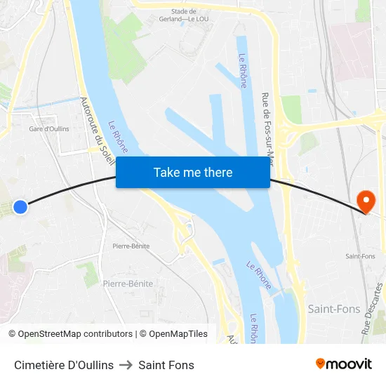 Cimetière D'Oullins to Saint Fons map