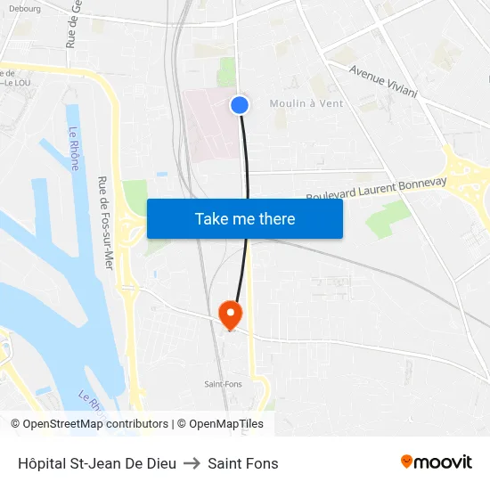 Hôpital St-Jean De Dieu to Saint Fons map