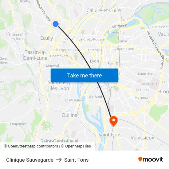 Clinique Sauvegarde to Saint Fons map