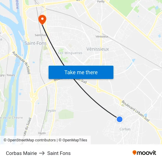 Corbas Mairie to Saint Fons map