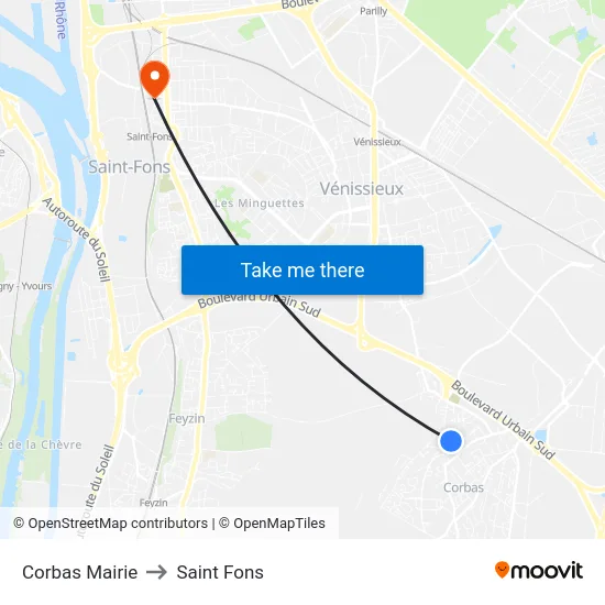 Corbas Mairie to Saint Fons map