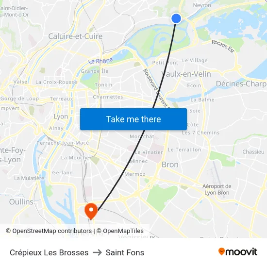 Crépieux Les Brosses to Saint Fons map