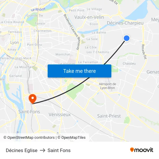 Décines Eglise to Saint Fons map