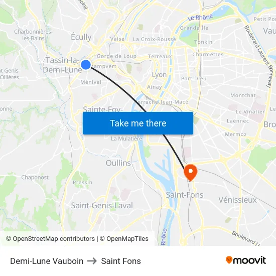 Demi-Lune Vauboin to Saint Fons map