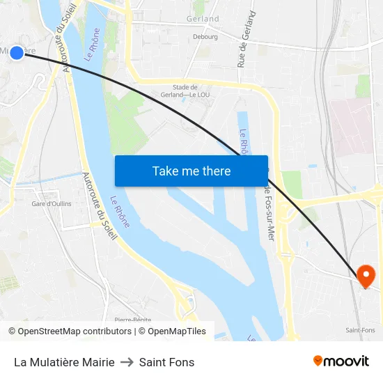 La Mulatière Mairie to Saint Fons map
