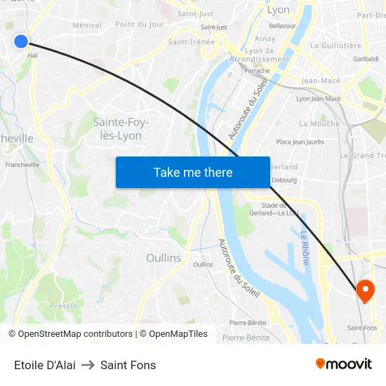 Etoile D'Alai to Saint Fons map