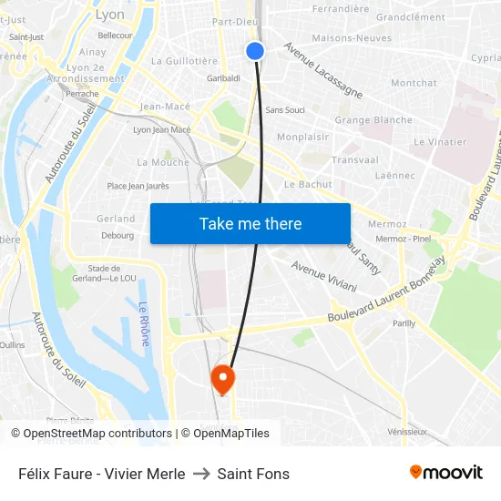 Félix Faure - Vivier Merle to Saint Fons map