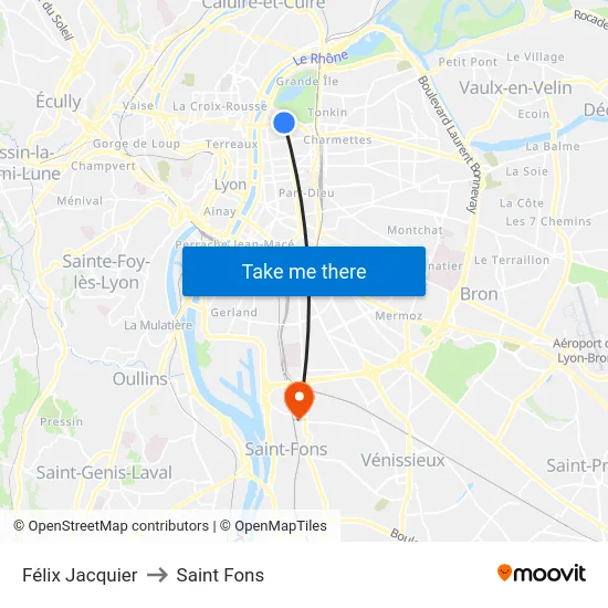 Félix Jacquier to Saint Fons map