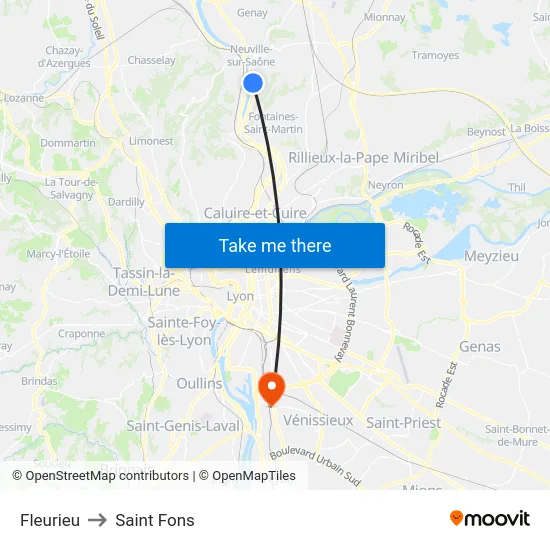 Fleurieu to Saint Fons map