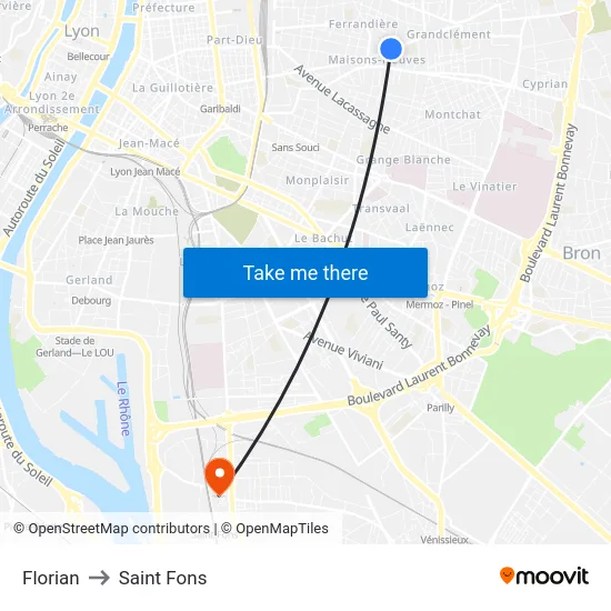 Florian to Saint Fons map