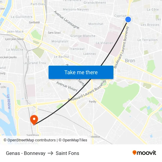 Genas - Bonnevay to Saint Fons map