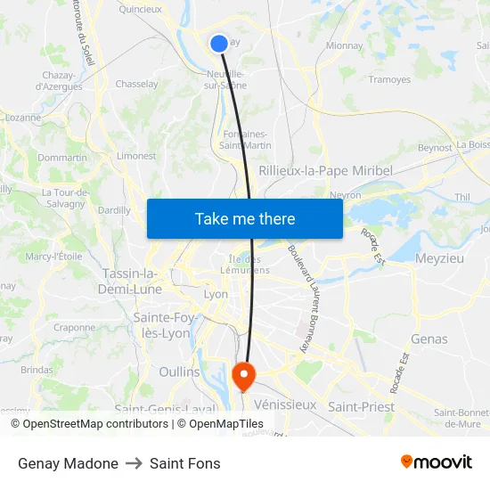 Genay Madone to Saint Fons map