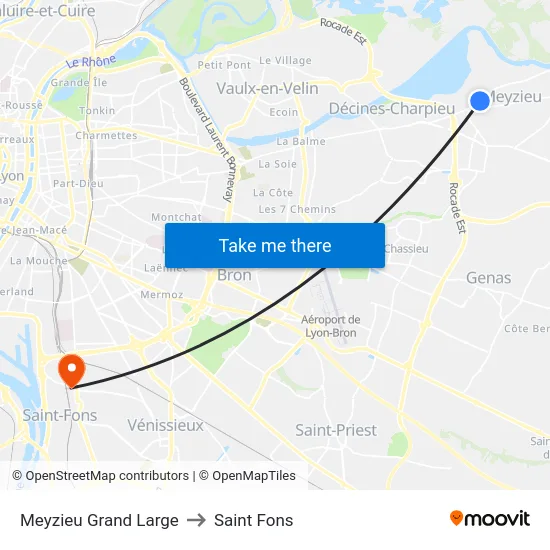Meyzieu Grand Large to Saint Fons map