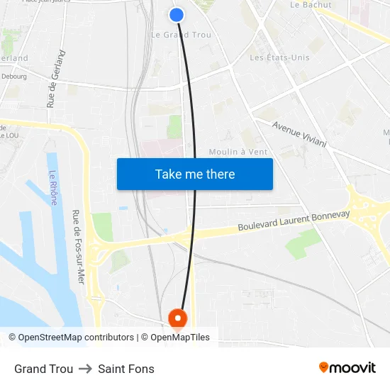 Grand Trou to Saint Fons map