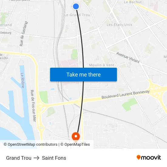Grand Trou to Saint Fons map