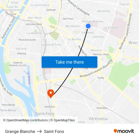 Grange Blanche to Saint Fons map