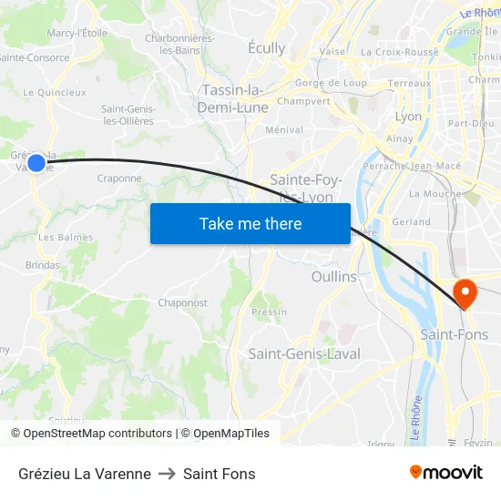 Grézieu La Varenne to Saint Fons map