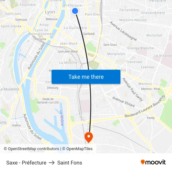 Saxe - Préfecture to Saint Fons map