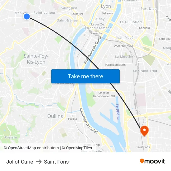 Joliot-Curie to Saint Fons map
