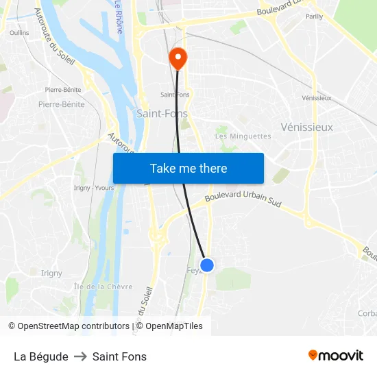 La Bégude to Saint Fons map