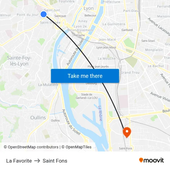 La Favorite to Saint Fons map