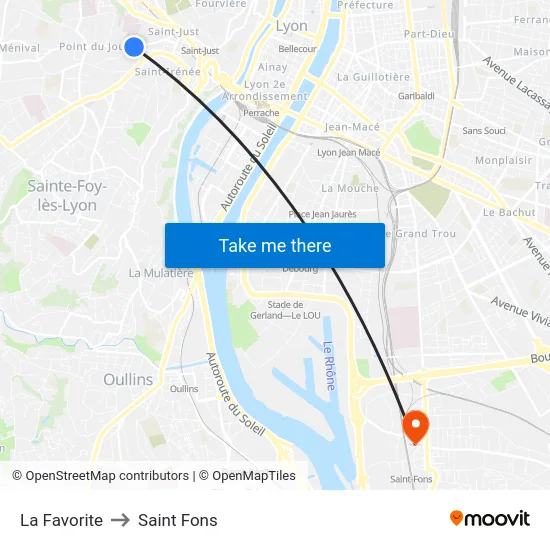 La Favorite to Saint Fons map