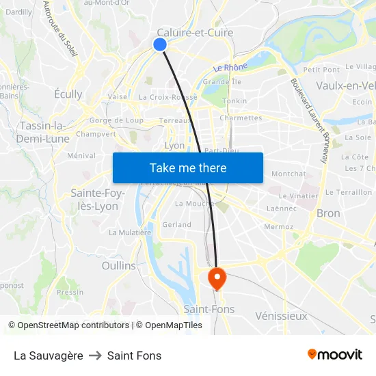 La Sauvagère to Saint Fons map