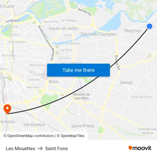 Les Mouettes to Saint Fons map