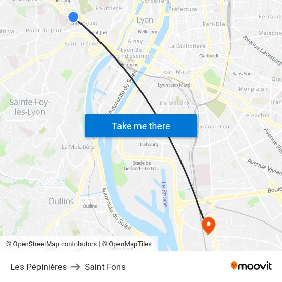 Les Pépinières to Saint Fons map