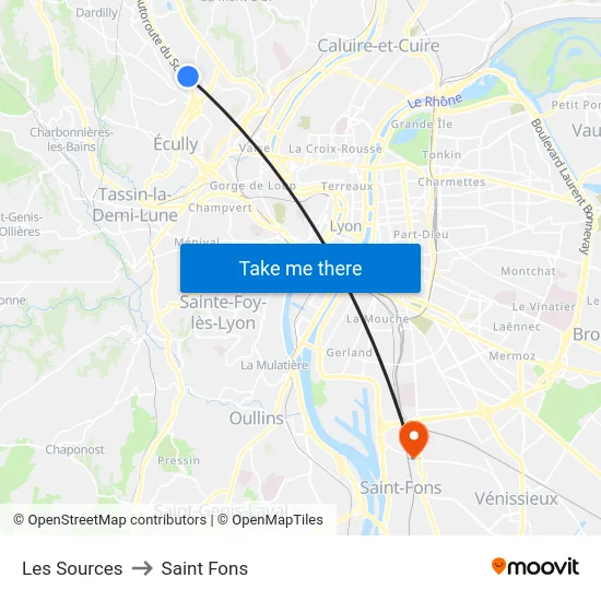 Les Sources to Saint Fons map