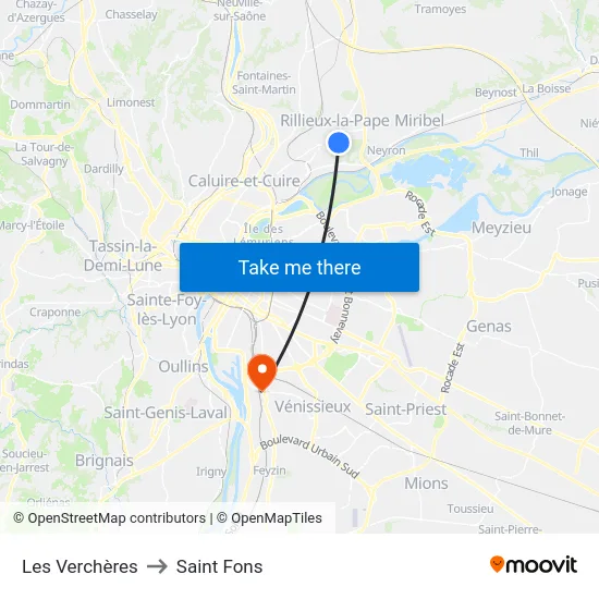 Les Verchères to Saint Fons map