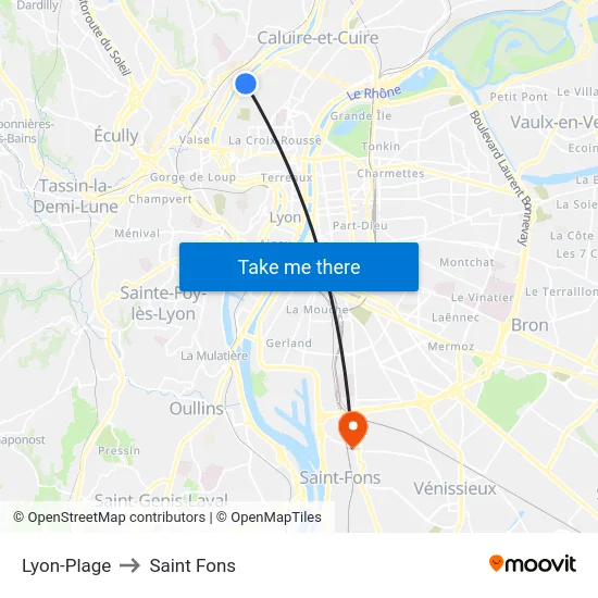 Lyon-Plage to Saint Fons map