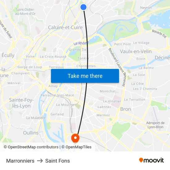 Marronniers to Saint Fons map