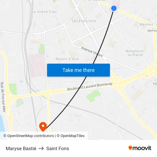 Maryse Bastié to Saint Fons map