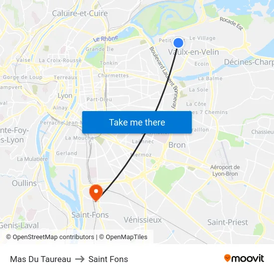 Mas Du Taureau to Saint Fons map