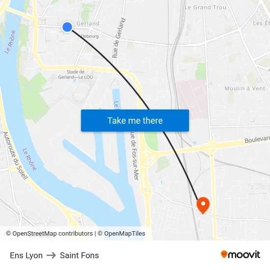 Ens Lyon to Saint Fons map