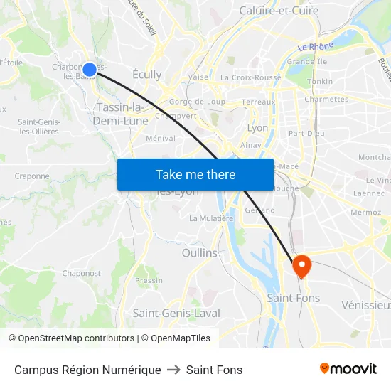Campus Région Numérique to Saint Fons map