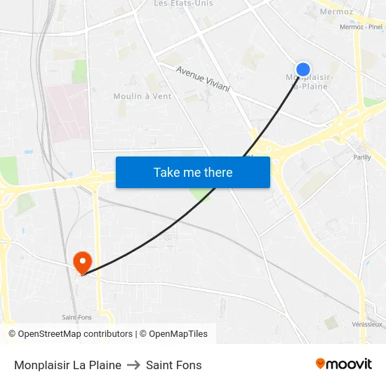 Monplaisir La Plaine to Saint Fons map