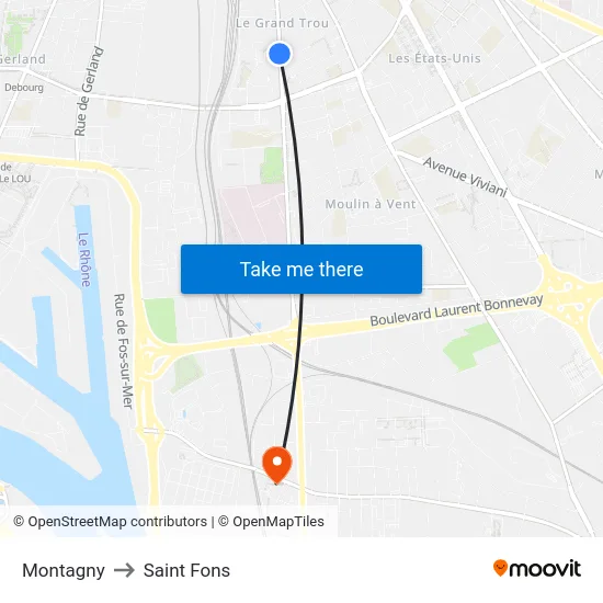 Montagny to Saint Fons map