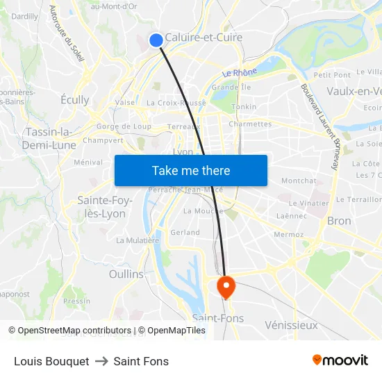 Louis Bouquet to Saint Fons map