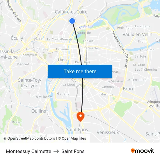 Montessuy Calmette to Saint Fons map