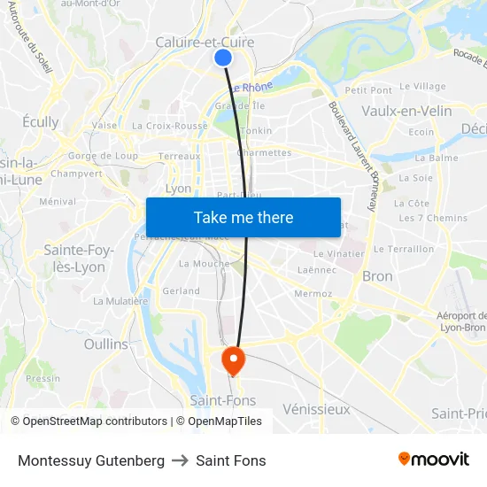 Montessuy Gutenberg to Saint Fons map