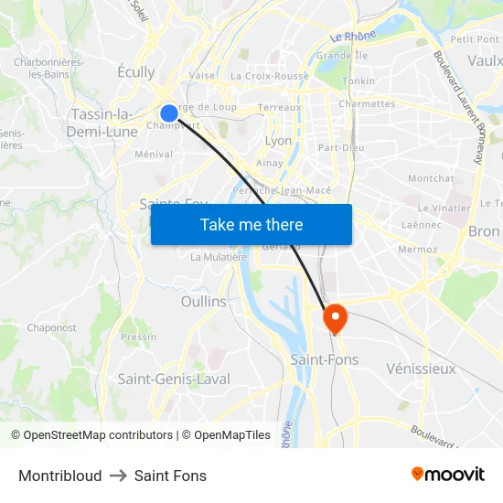 Montribloud to Saint Fons map