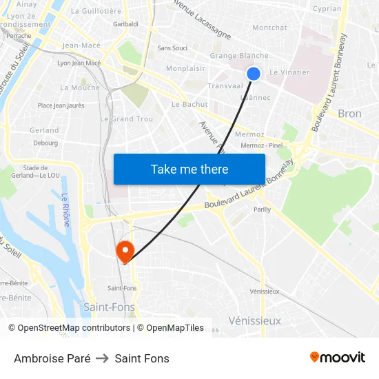 Ambroise Paré to Saint Fons map