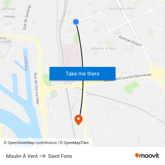 Moulin À Vent to Saint Fons map