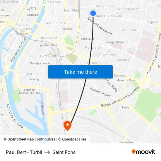 Paul Bert - Turbil to Saint Fons map